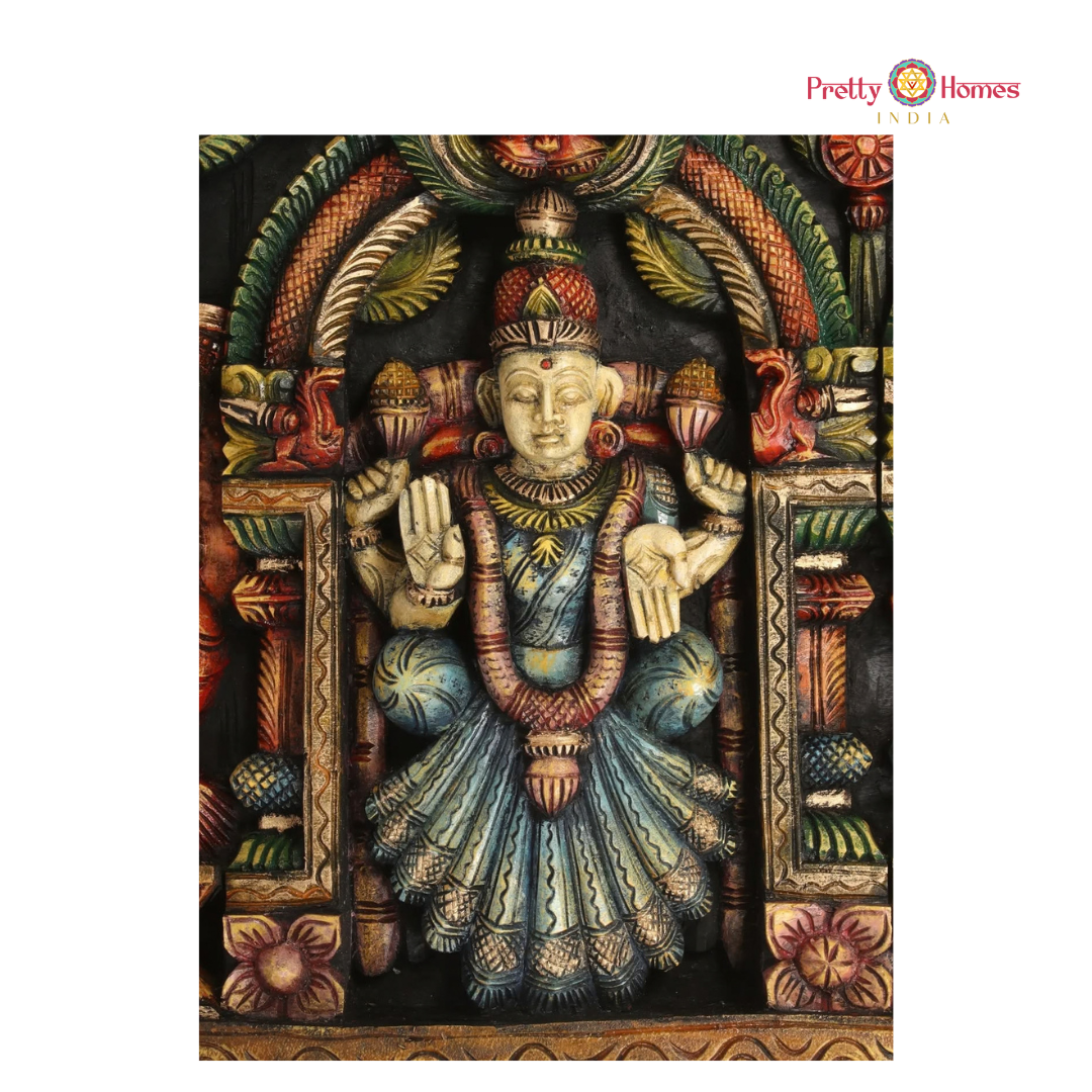 Hand-Carved Balaji with Lakshmi, Padmavati, Garuda & Hanuman Panel