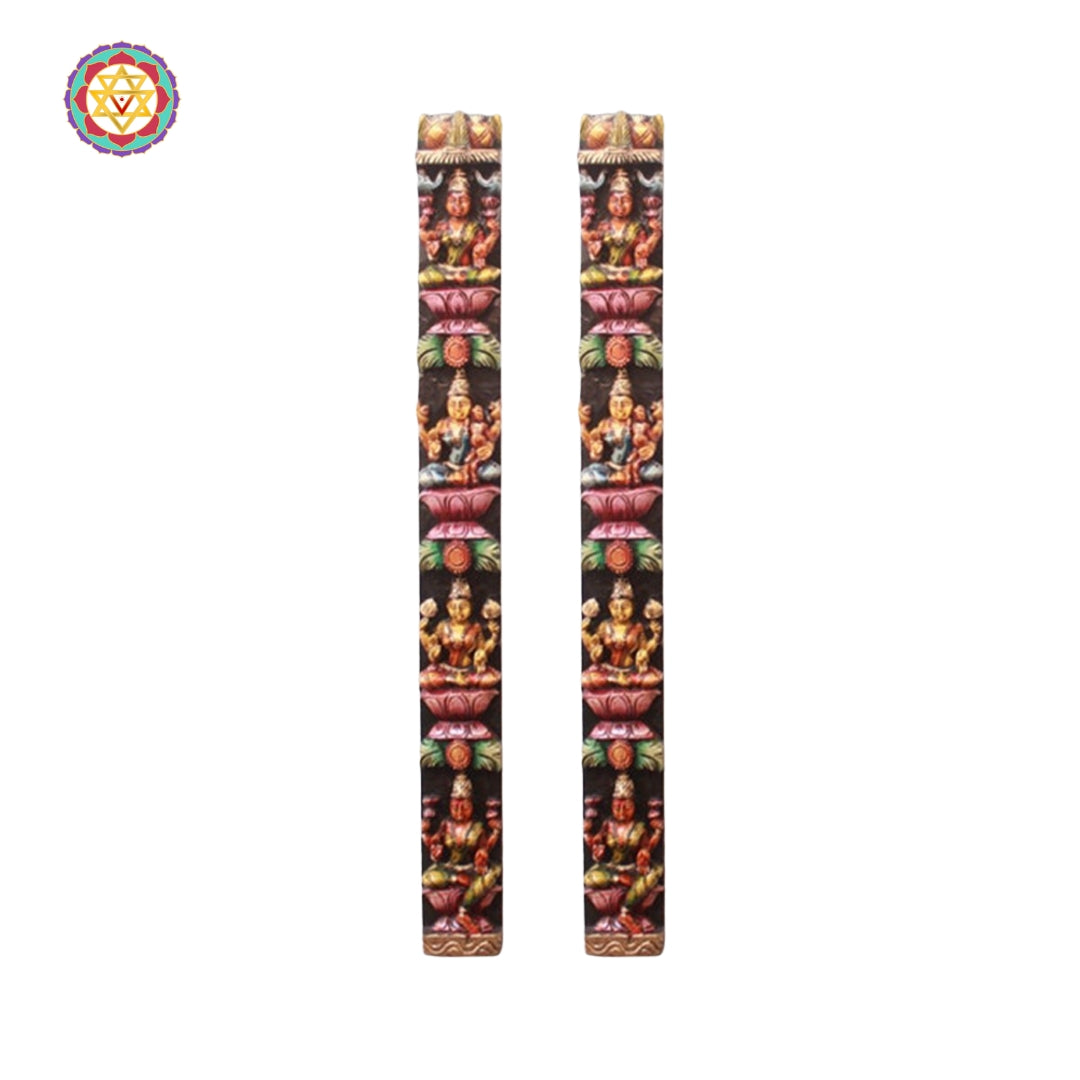 vertical wooden dashavatar wall panel with ornate border detailing