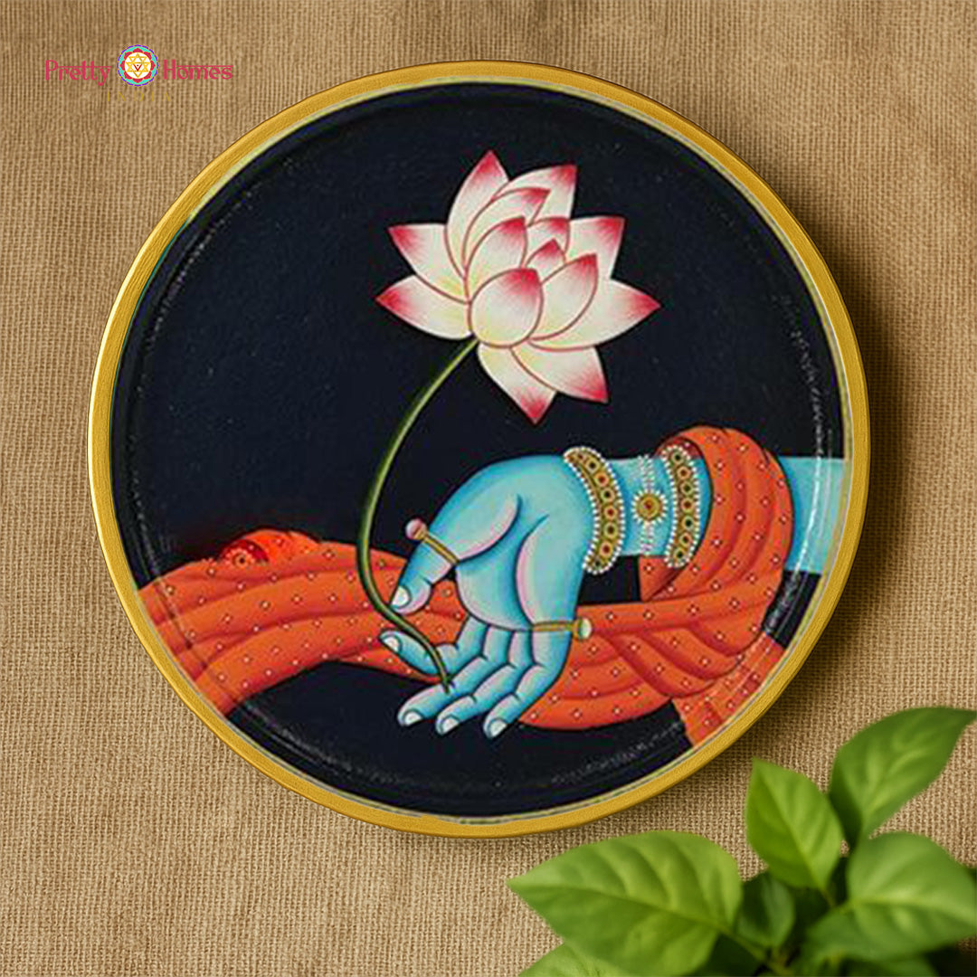 pair of hand-painted radha krishna hands inspired wall plates