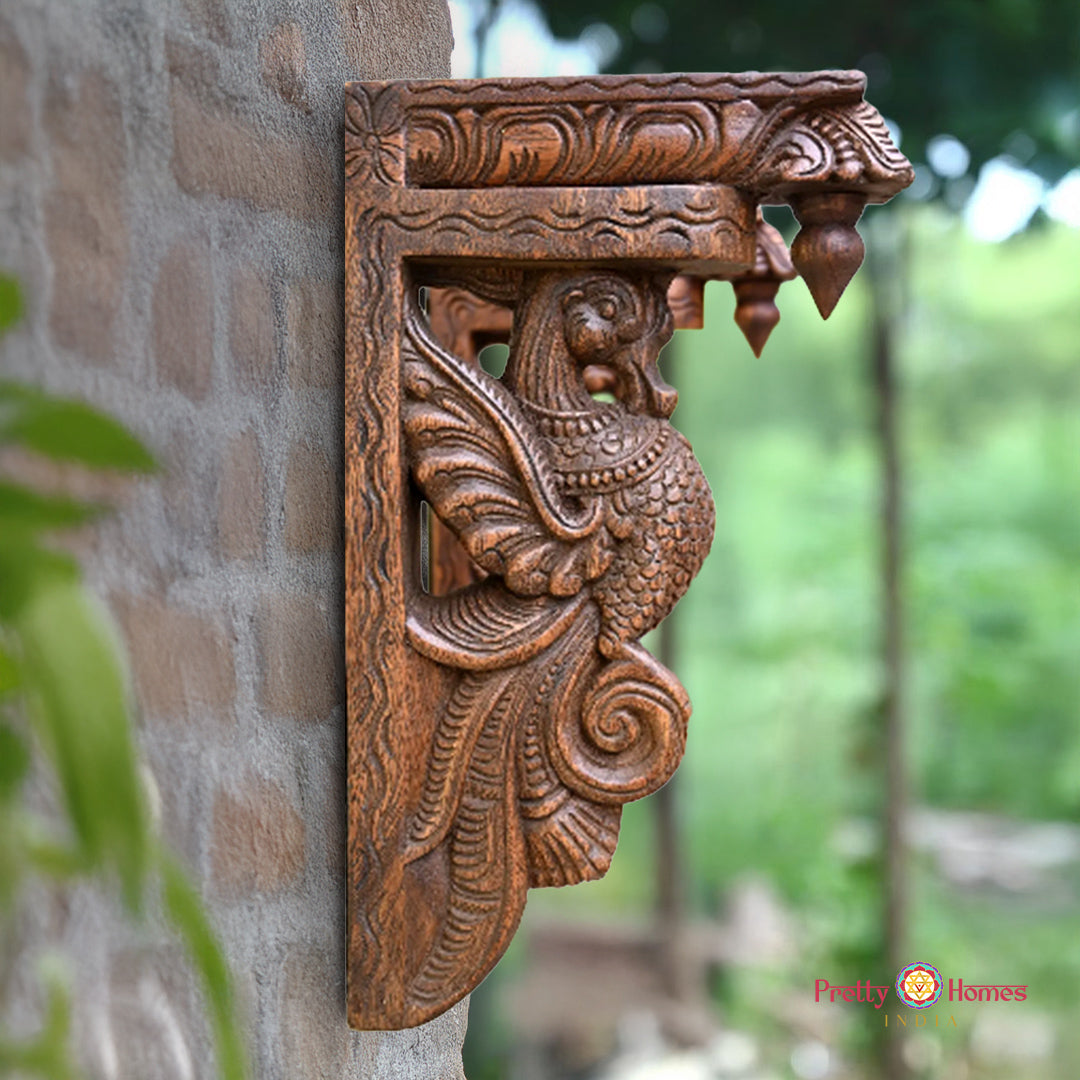 18 inches wood carved parrot corbel with wings decorative bracket