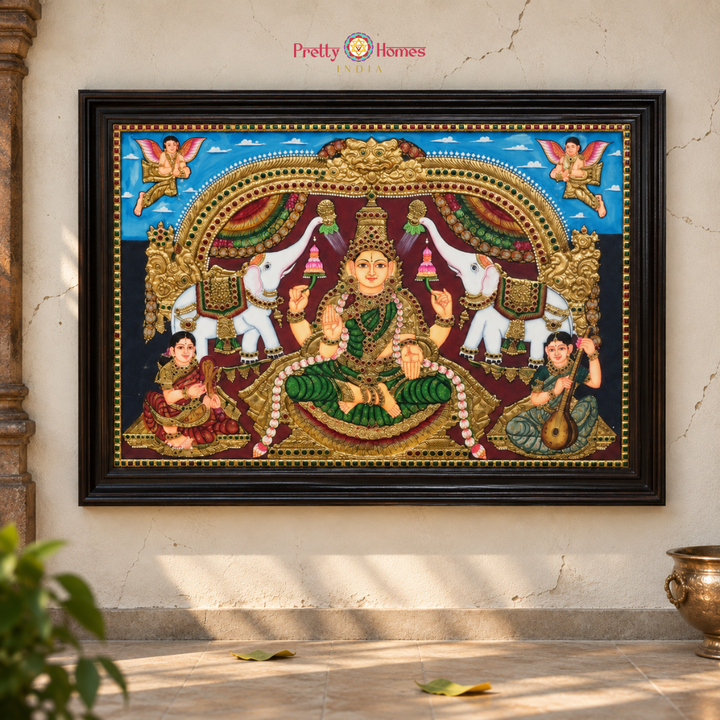 Traditional Chettinad-Style Gajalakshmi Tanjore Painting