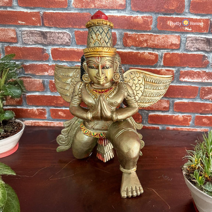 Woodcarved Garuda Statue — Vintage Antique Gold Finish for Sacred & Heritage Interiors