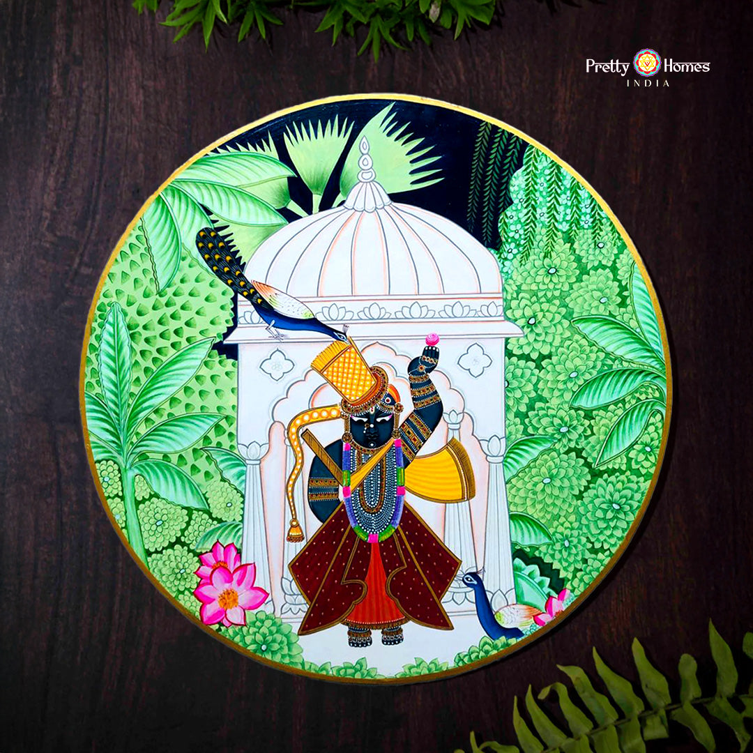 Shrinathji darshan handpainted pichwai wall plate in 24 inch format