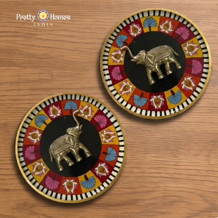 Auspicious Grace – Set of 2 Trunk-Up brass Elephant Wall Plates