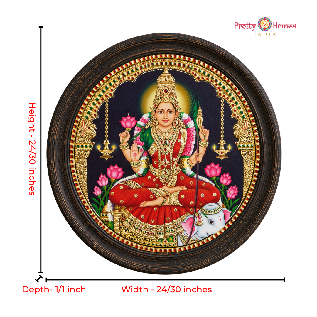 Round Tripura Sundari – Raj Rajeshwari Tanjore Painting