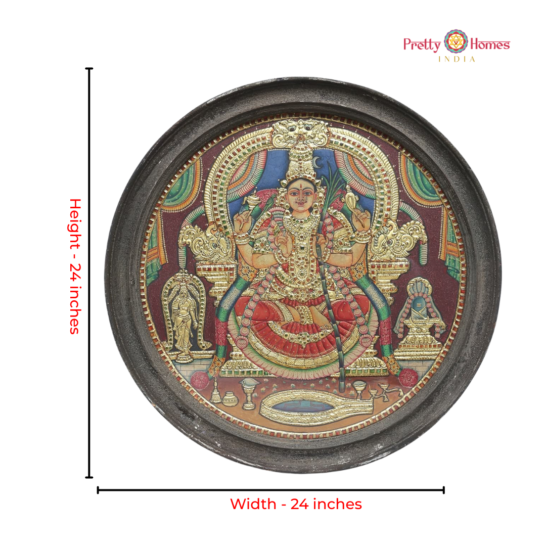 Round Vintage finish Tripura Sundari / Rajarajeshwari Tanjore