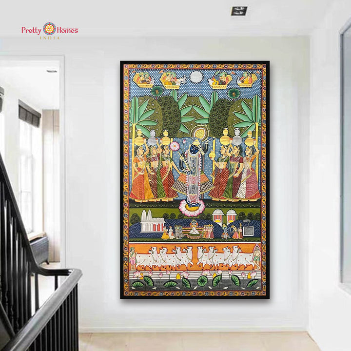 Traditional Hand-Painted Pichwai – Shrinathji with Gopikas (Sharad Swaroop)