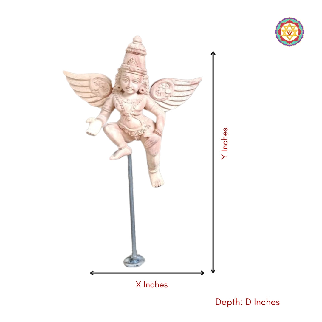Single primed Gandharva figure with measurement template — product sizing guide for table or wall mounting