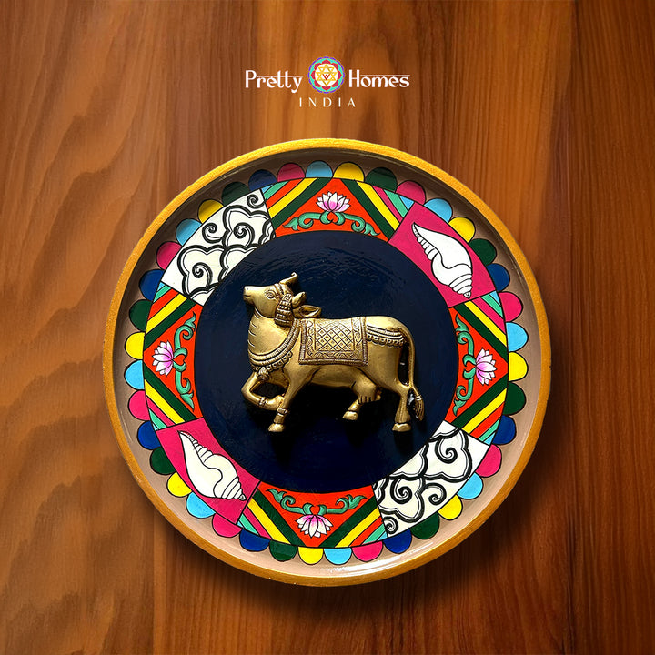 Brass cow on handpainted frame - (Left Facing)