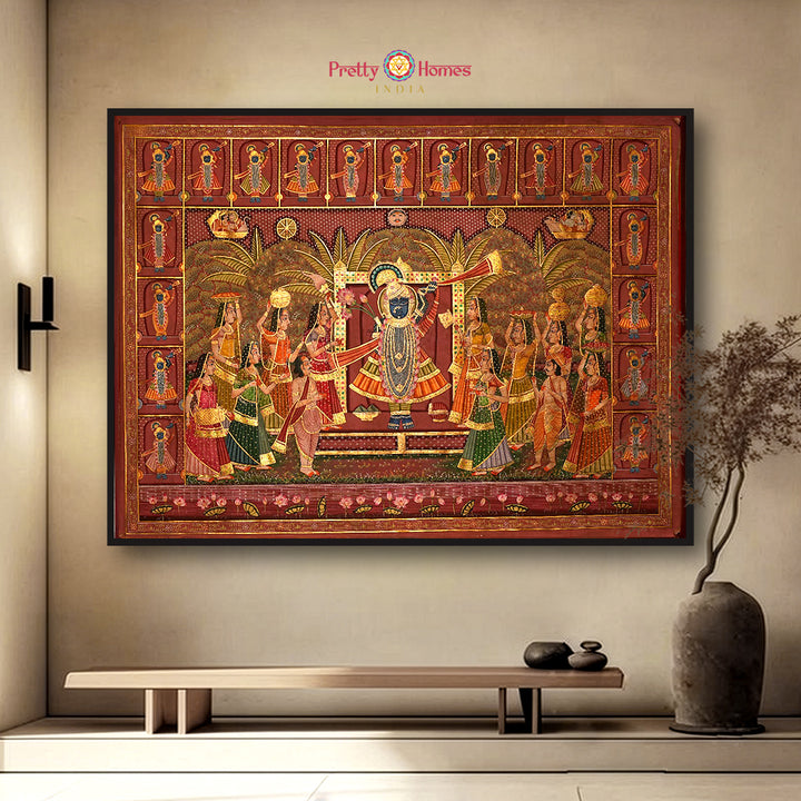 Shrinathji with Gopikas — Handpainted Pichwai (Real Gold & Normal Gold Options)