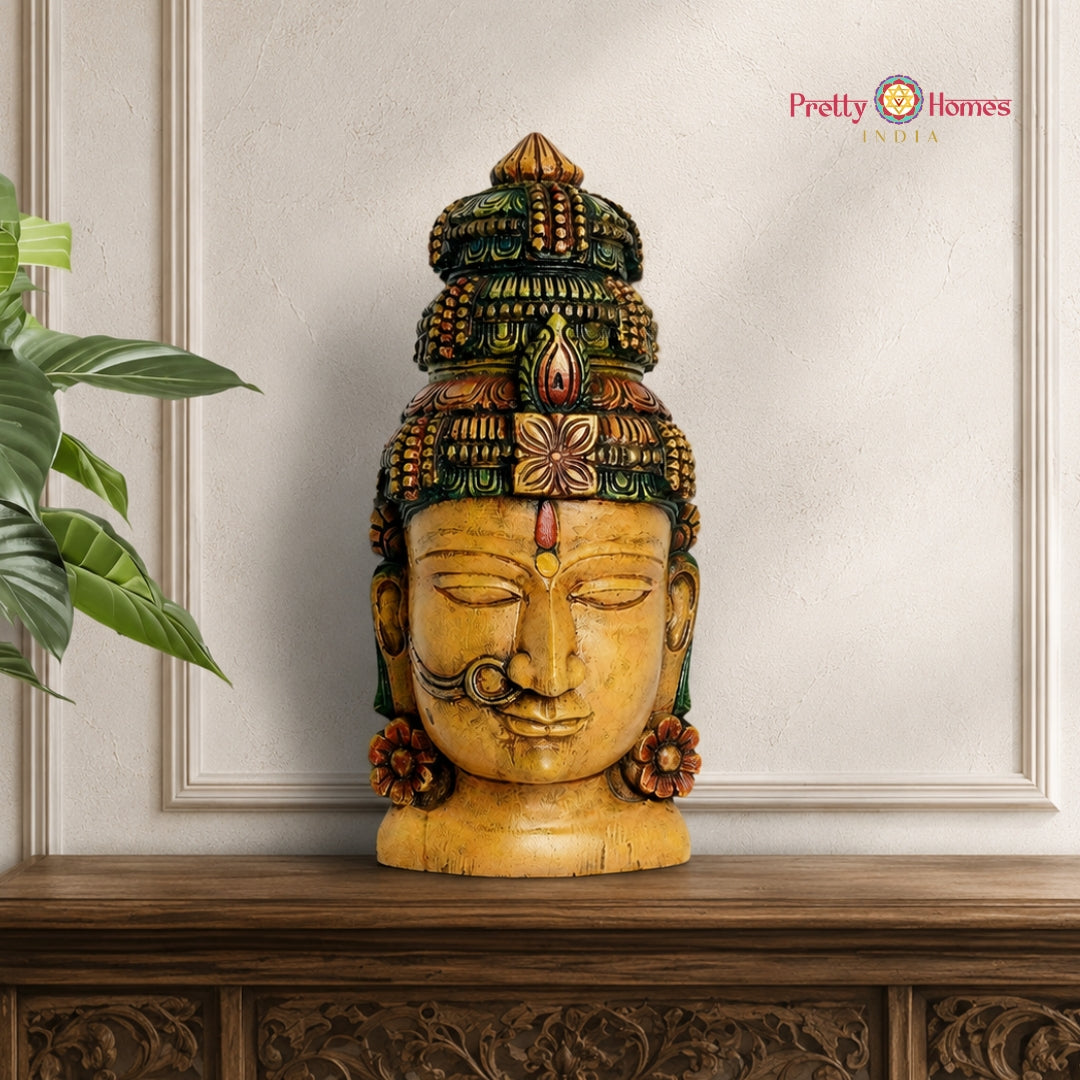 Wooden Parvati Sculpture | Handcarved Antique Multicolour Decor