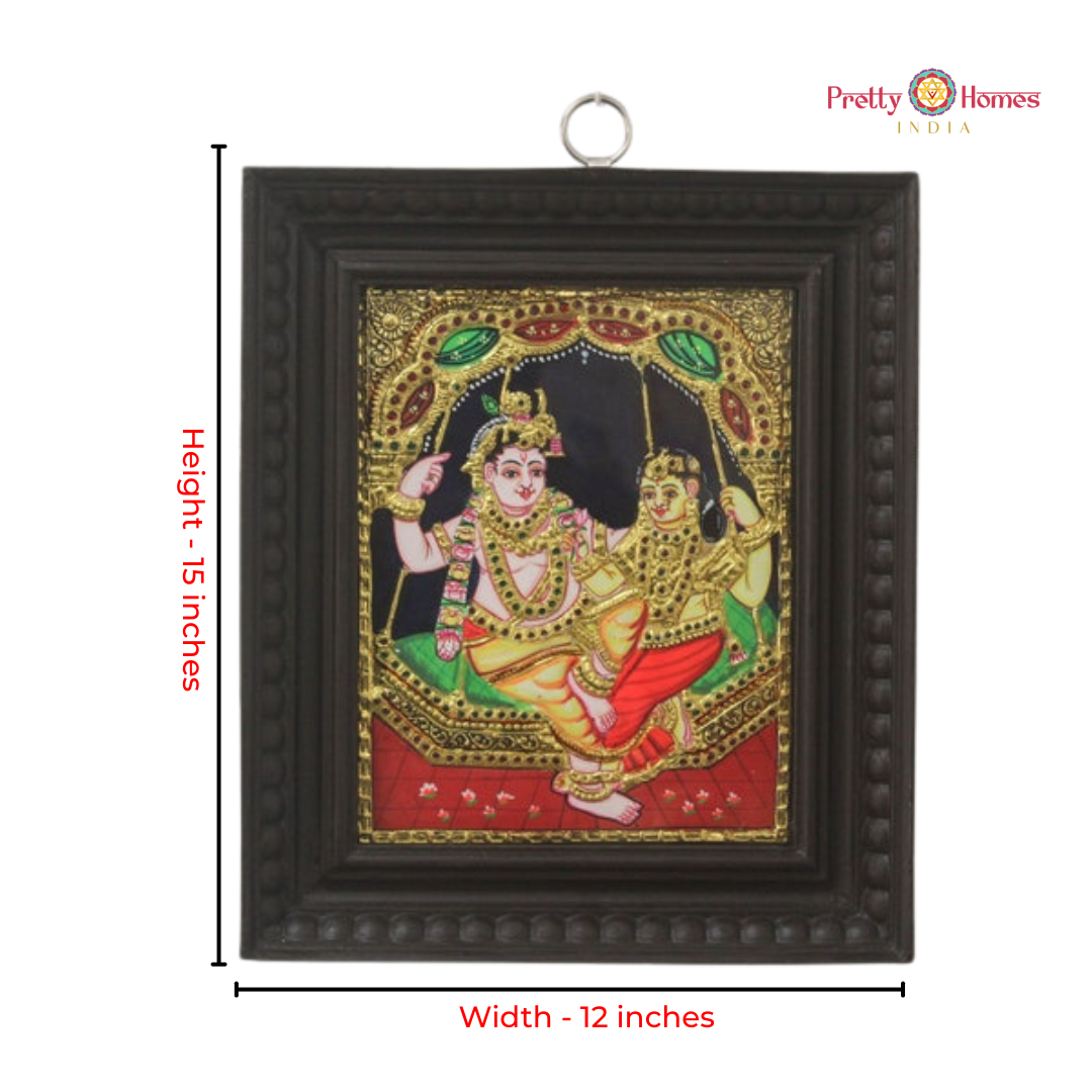 Chola-Style Lord Krishna & Radha on a Swing Tanjore in Real Gold