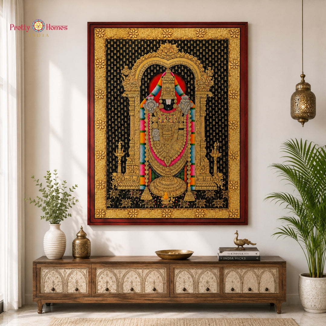 Hand-Painted Pichwai – Embossed Tanjore Style Tirupati Balaji