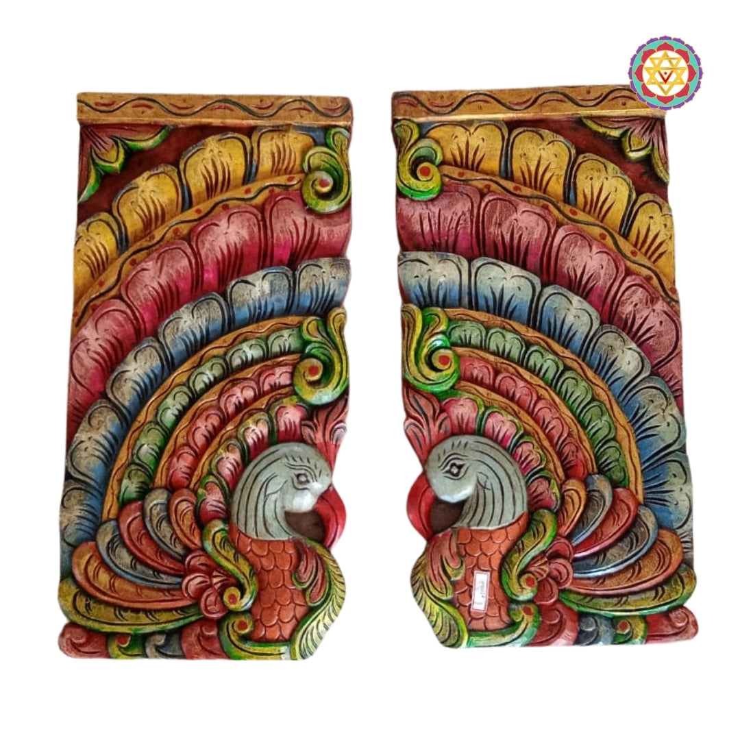 Pair of peacock wall panels with arched feather design