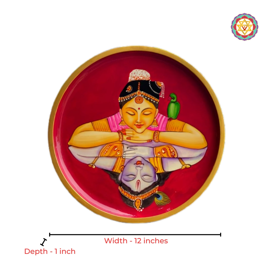 Close-up detailing of blissful dancer round pichwai wall decor panel