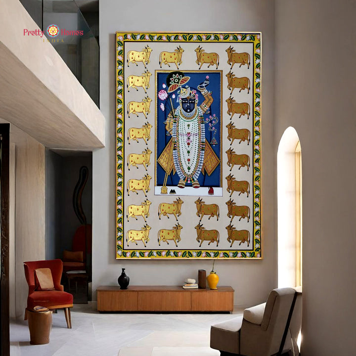 Handpainted pichwai-Divine Shrinathji – Pichwai with Gold Accents