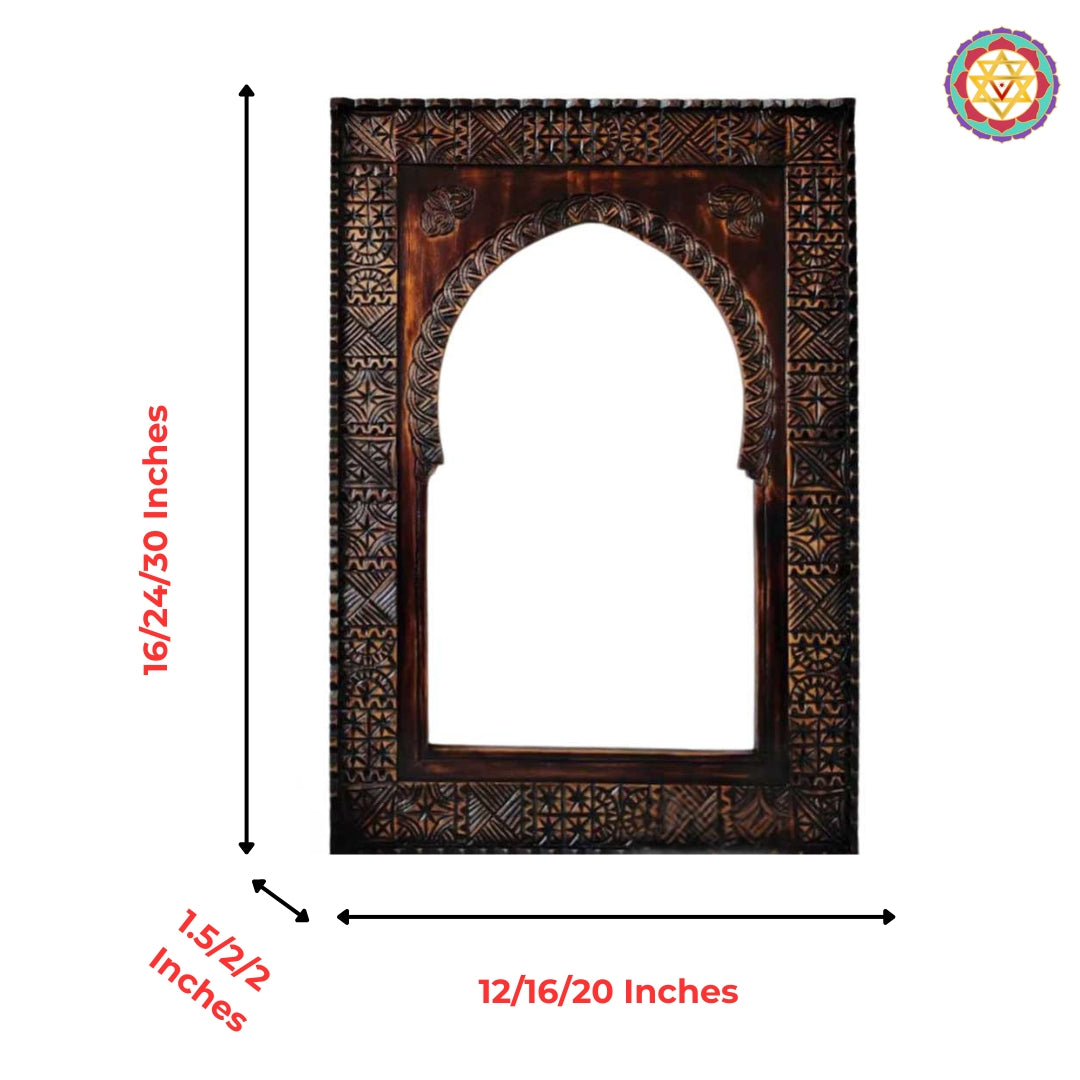 Side close-up of Moroccan-style carved wooden frame