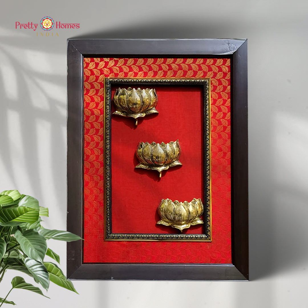 Triple brass lotus wall hanging frame handcrafted in India