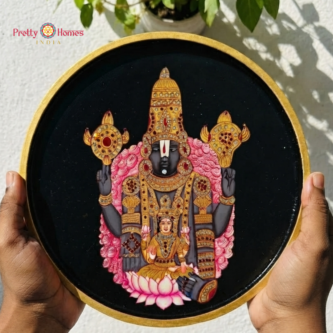 Handpainted Lord Balaji with Lakshmi Wall Plate