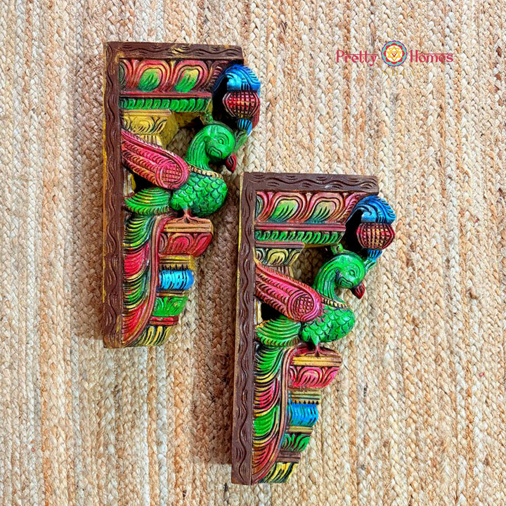 Woodcarved parrot brackets -1 pair