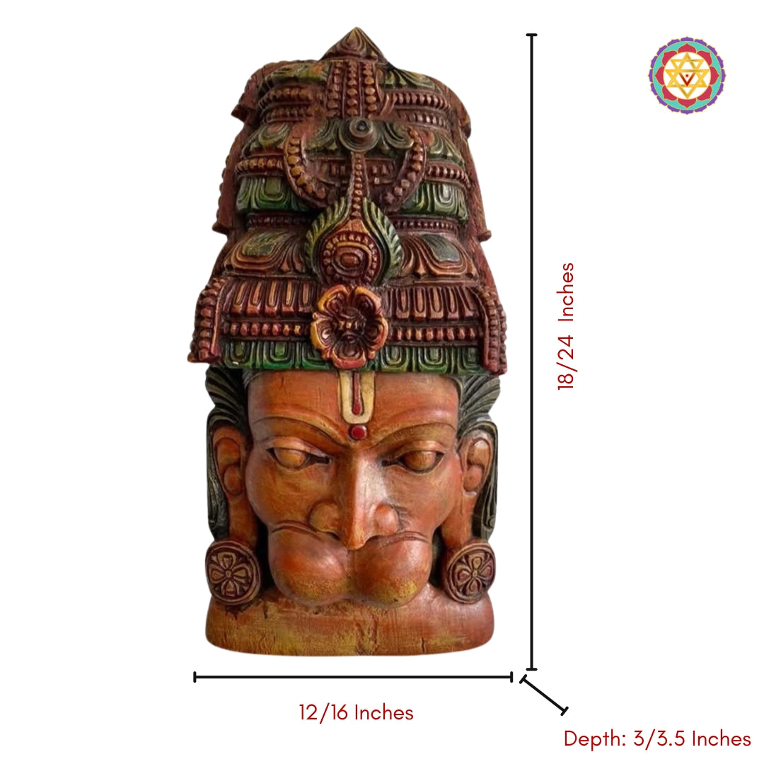 Hand-painted wooden mask of Lord Hanuman with antique finish