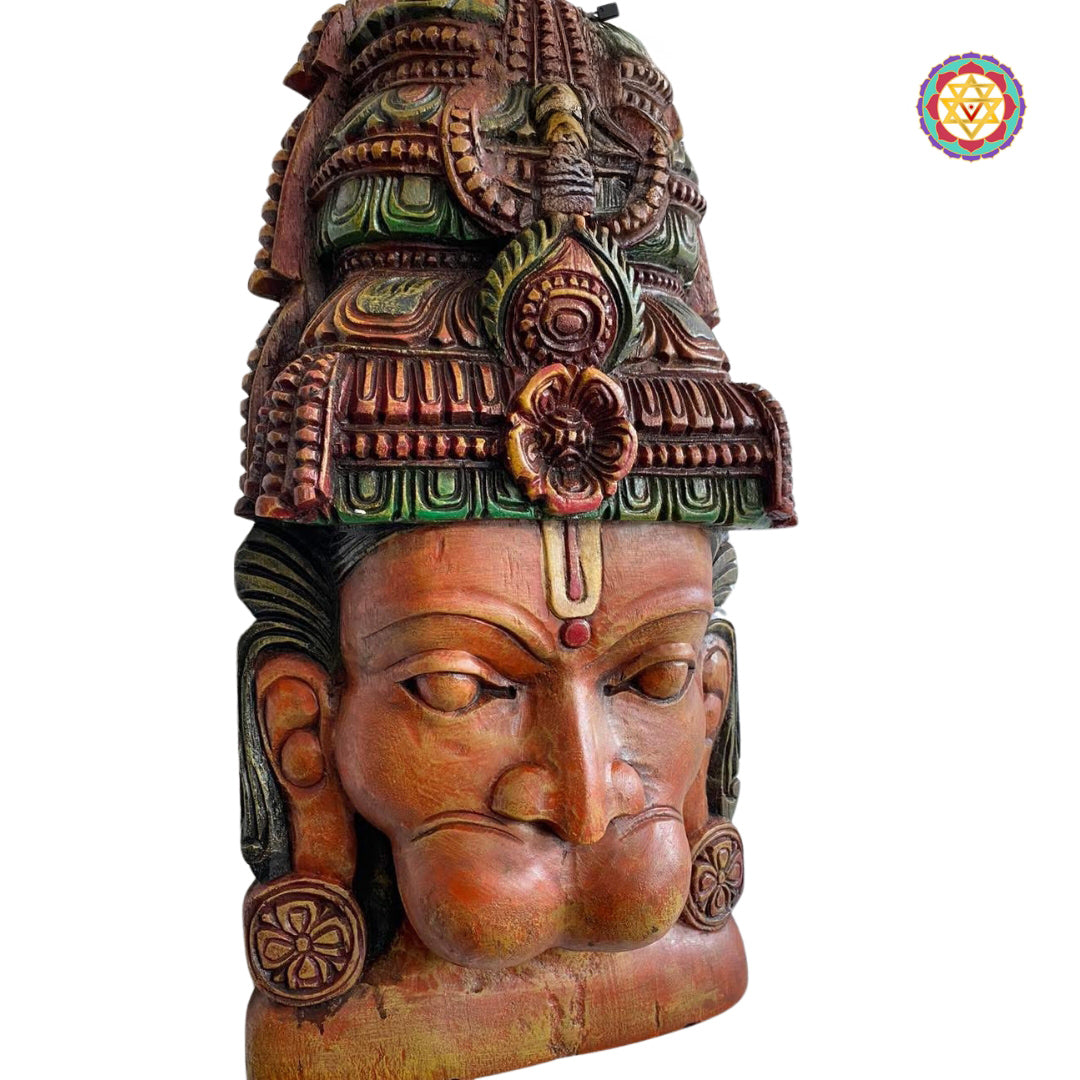 Wooden Hanuman mask wall decor for spiritual spaces