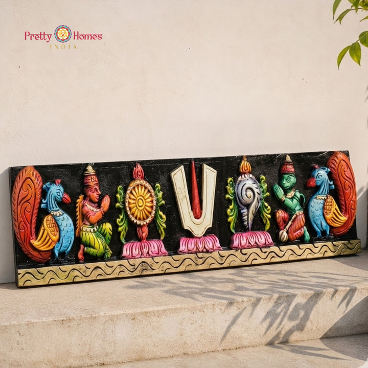 Vaishnav Shankh Chakra Namam Sacred Hand-Carved Wall Panel