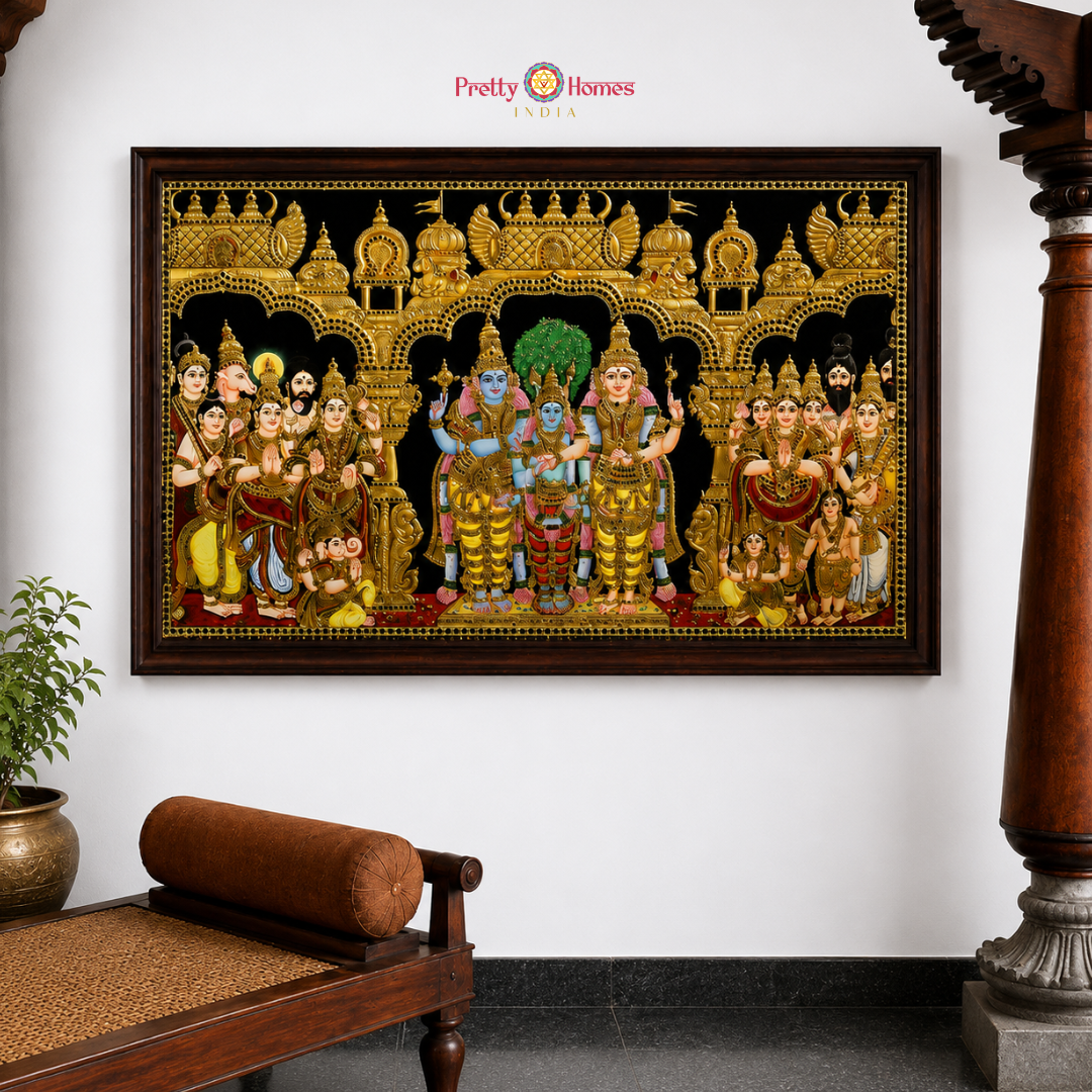 Vintage Style Meenakshi Kalyanam Tanjore in Real Gold