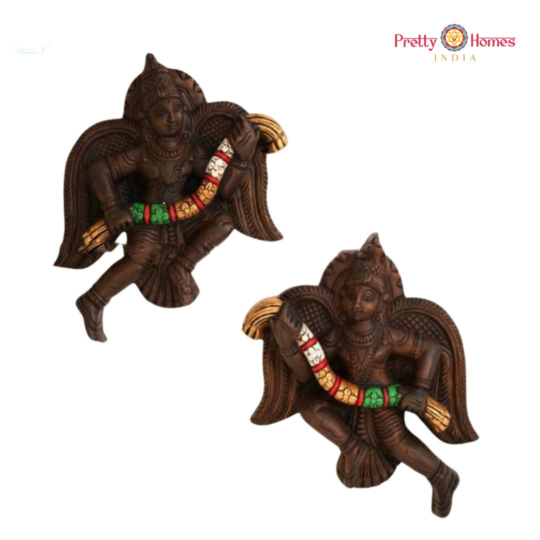 Woodcarved Gandharva/Indian Angel sculpture Wall mountable. The Garland Gandharva (Single)