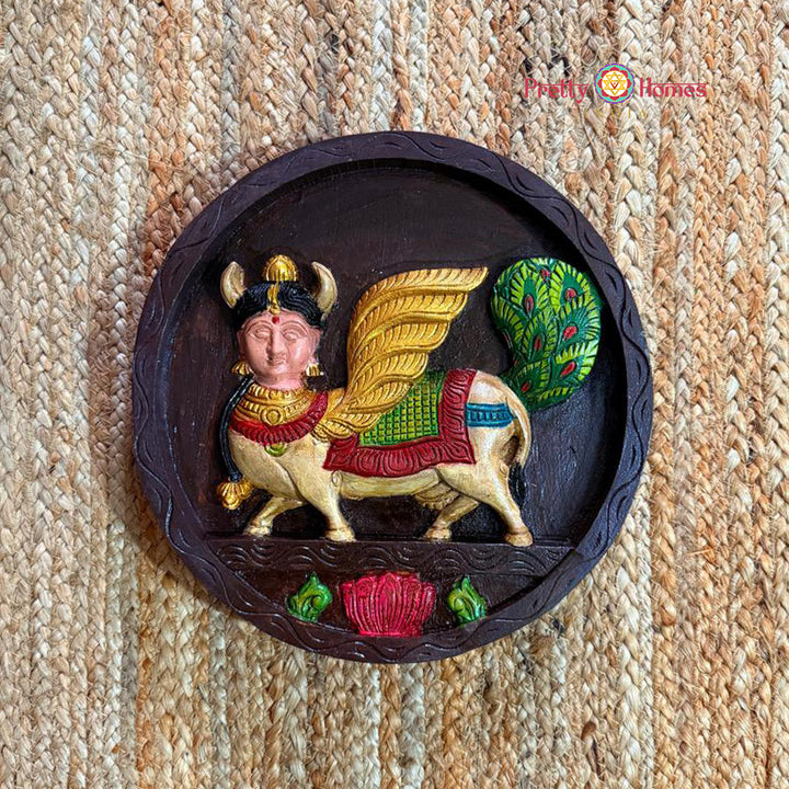 Woodcarved round Kamadhenu frame (Single)