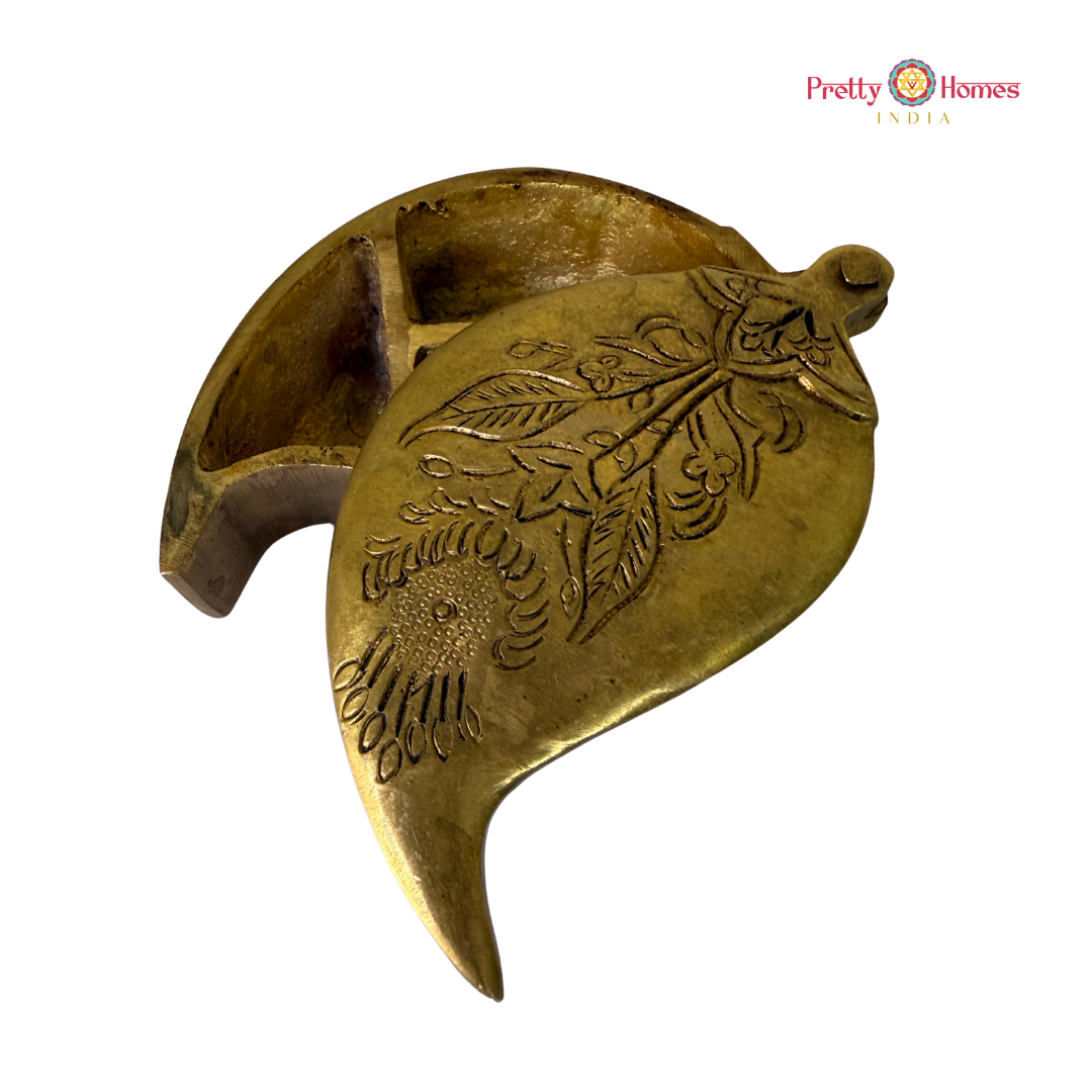 Brass Mango Design Haldi Kumkum Box