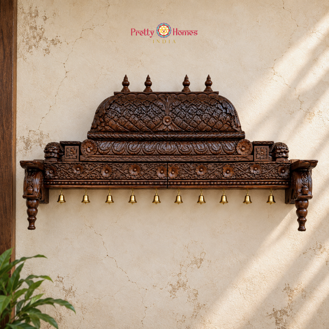 Carved Floral & Bodhi Design – Traditional Chettinad Temple Gopuram