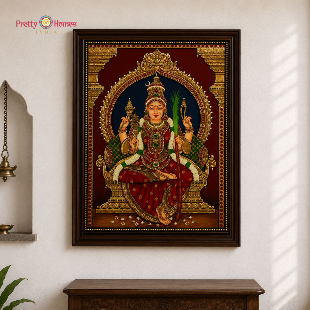 Aesthetic Goddess Tripura Sundari / Lalitha Devi Tanjore in Real Gold