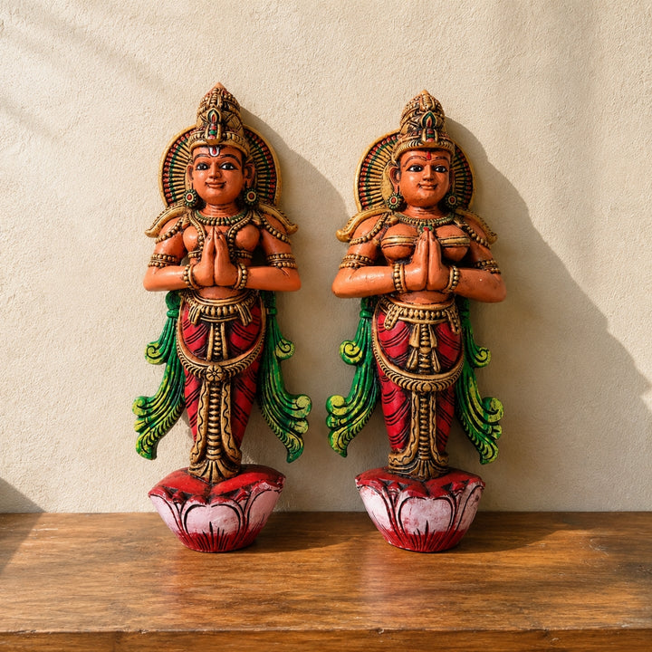 Intricately Carved Ram & Sita Wall Sculptures – Handcrafted Wooden Pair (Two Sizes)