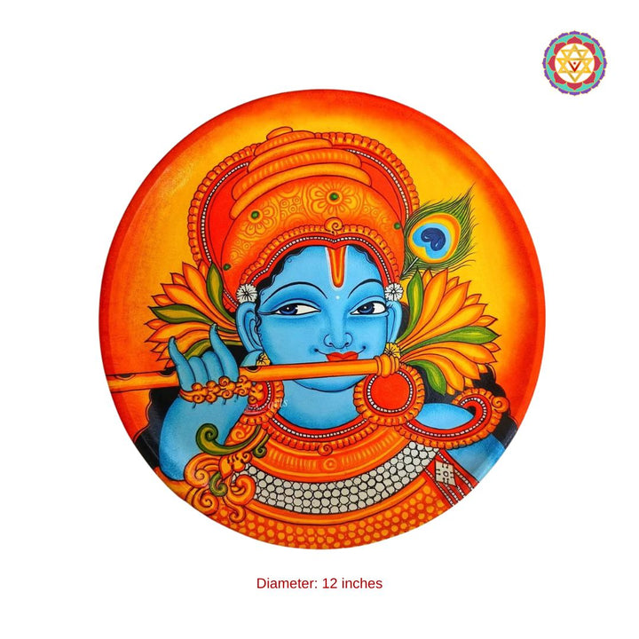 Kerela mural style -Krishna with flute handpainted wall plate .