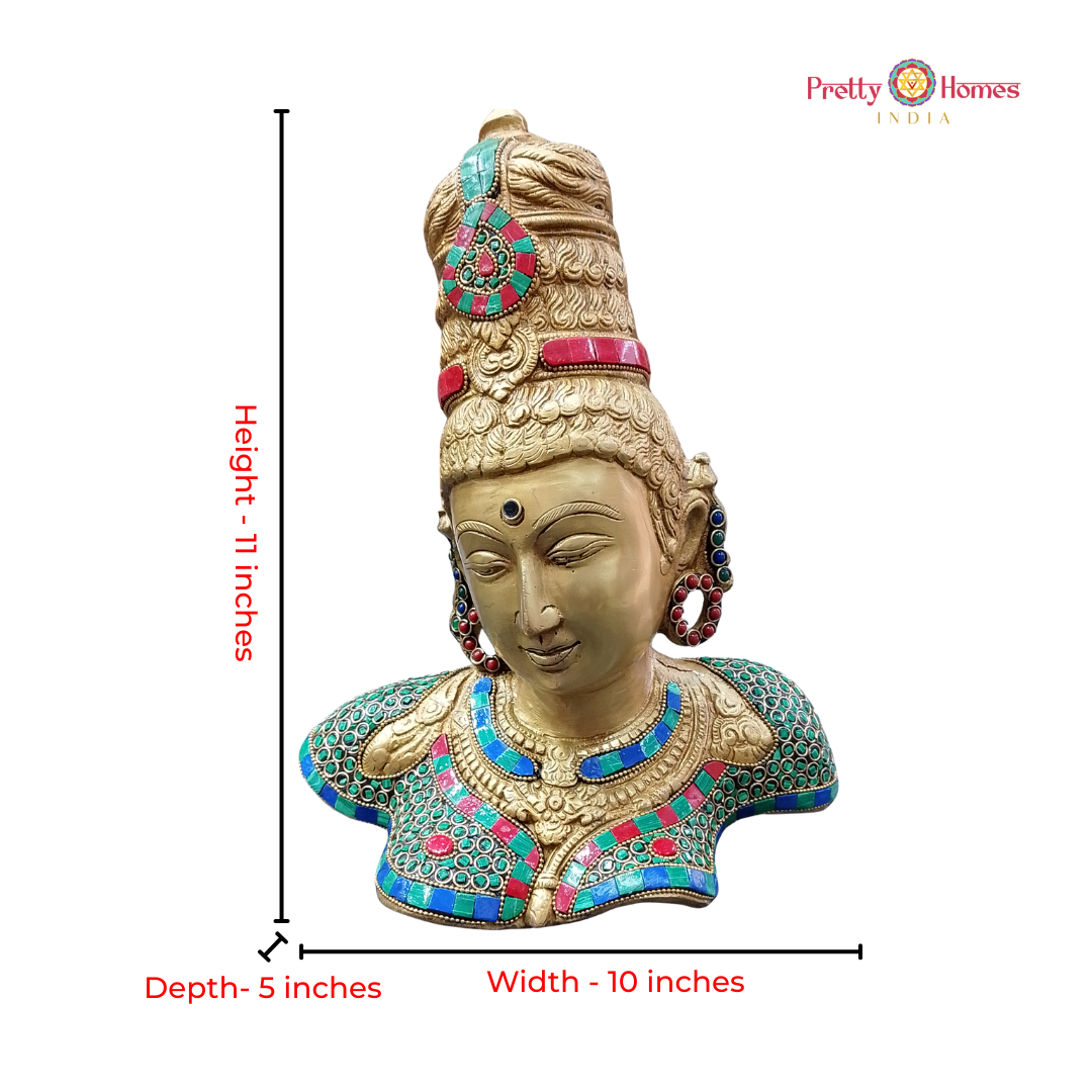 Goddess Lalita Parvati Bust – Multicoloured Stone Studded Brass Tabletop