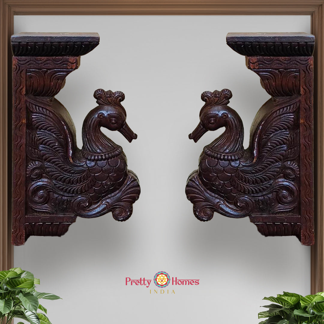 Woodcarved Annam/ Swan Statue Wooden Wall Bracket .Superfine finish (Single)