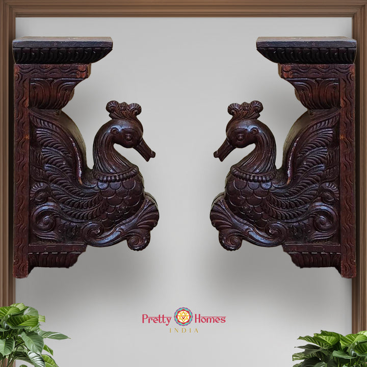 Woodcarved Annam/ Swan Statue Wooden Wall Bracket .Superfine finish (Single)