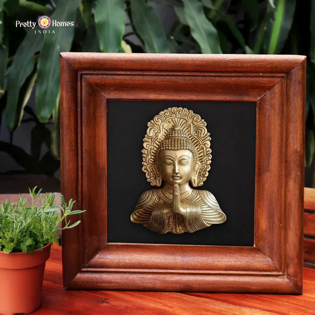 Serene brass wall art Buddha frame