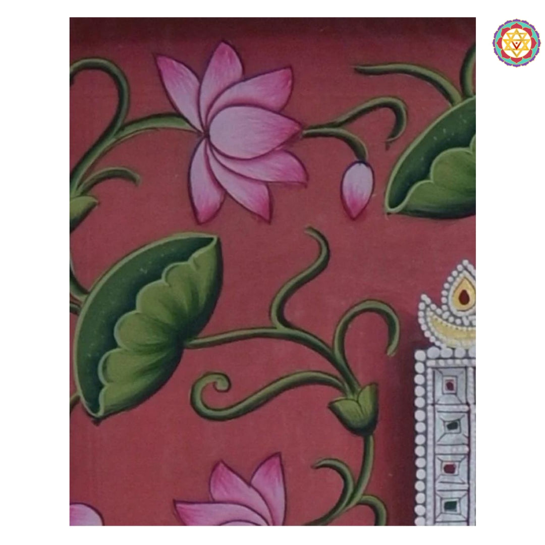 Pink floral lotus background close-up from Shreenathji Pichwai artwork.