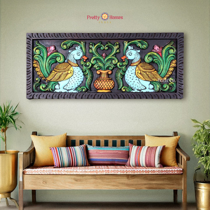 Horizontal Woodcarved Annapakshi Panel – Wall Mountable Decor
