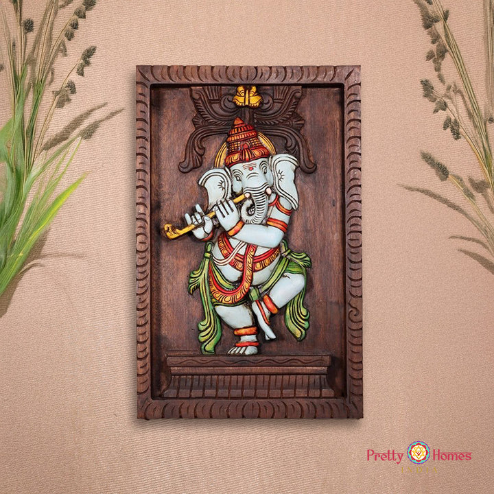 woodcarved murli /flute Ganesha frame.wall hanging