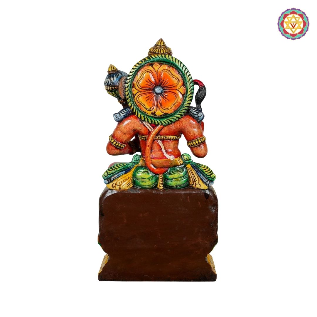 Woodcarved Sitting Hanuman in Abhaya Mudra – Symbol of Strength & Protection