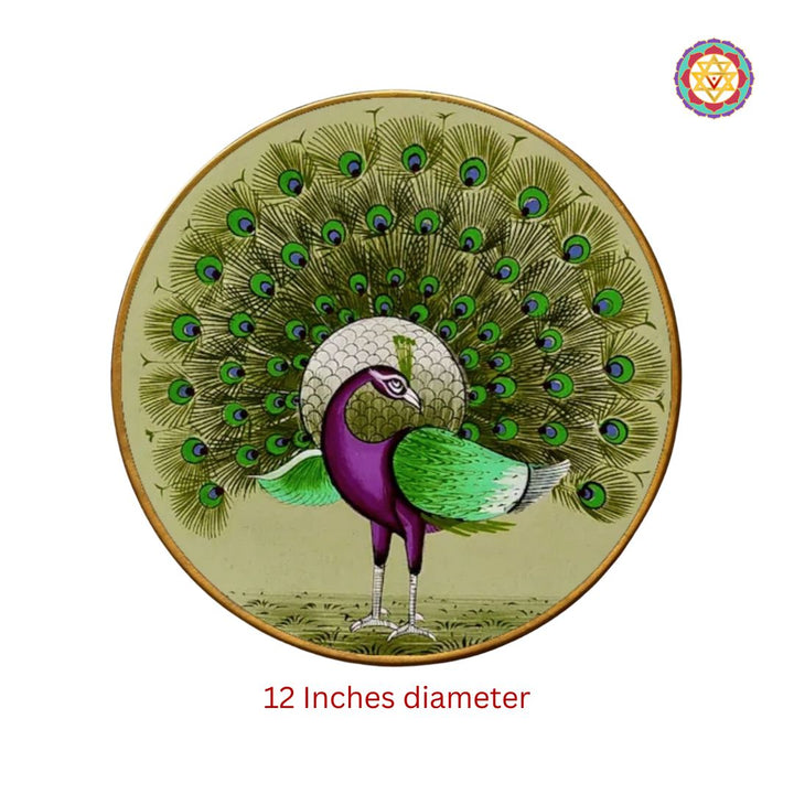 Hand painted wall plate -dancing peacock
