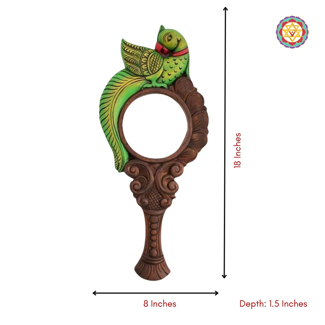 Wall mirror with single parrot detail in painted mahogany wood