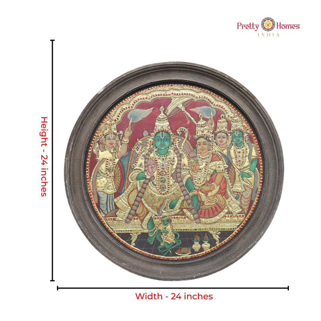 Round Vintage finish Ram Darbar / Ram Parivar Chettinad Style Tanjore