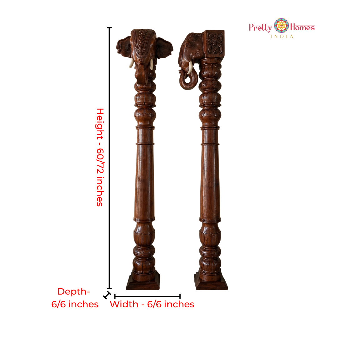 Hand-Carved Chettinad-Style Elephant Pillars – Pair