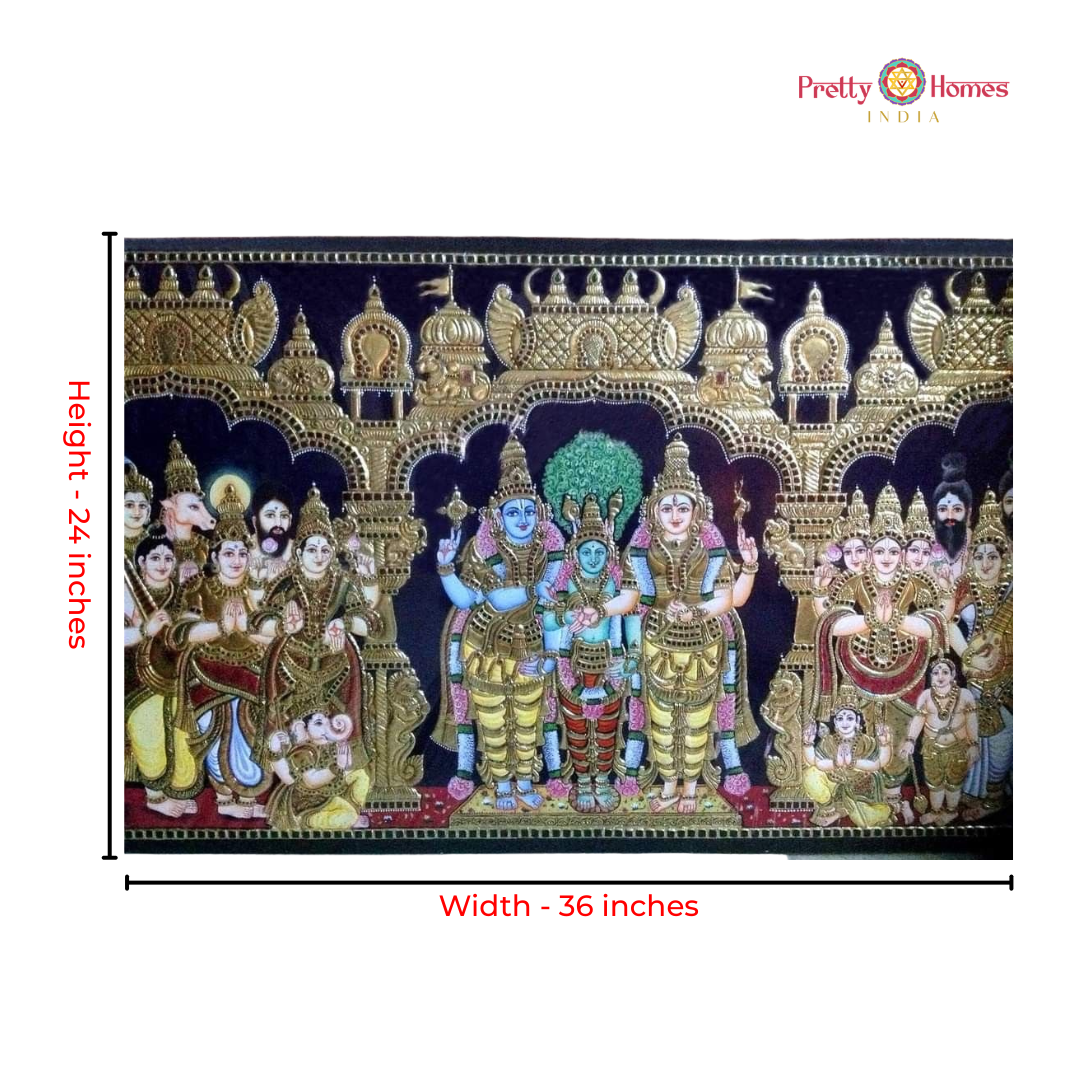Vintage Style Meenakshi Kalyanam Tanjore in Real Gold