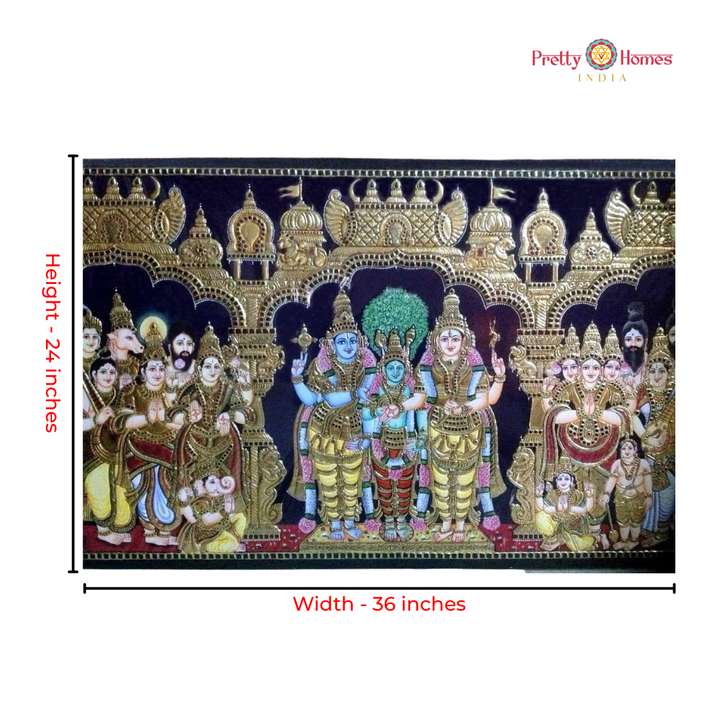 Vintage Style Meenakshi Kalyanam Tanjore in Real Gold