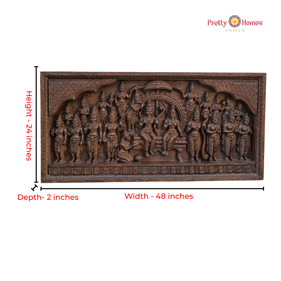 Intricately Carved Ram Coronation Ceremony Panel